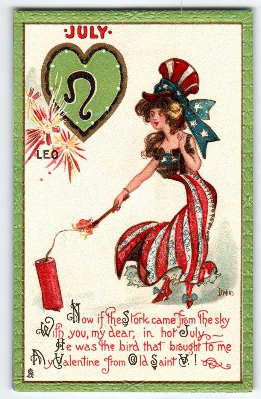 Tuck Postcard Dwig Leo Fancy Fashion Lady Zodiac Forth Of July Horoscope 128